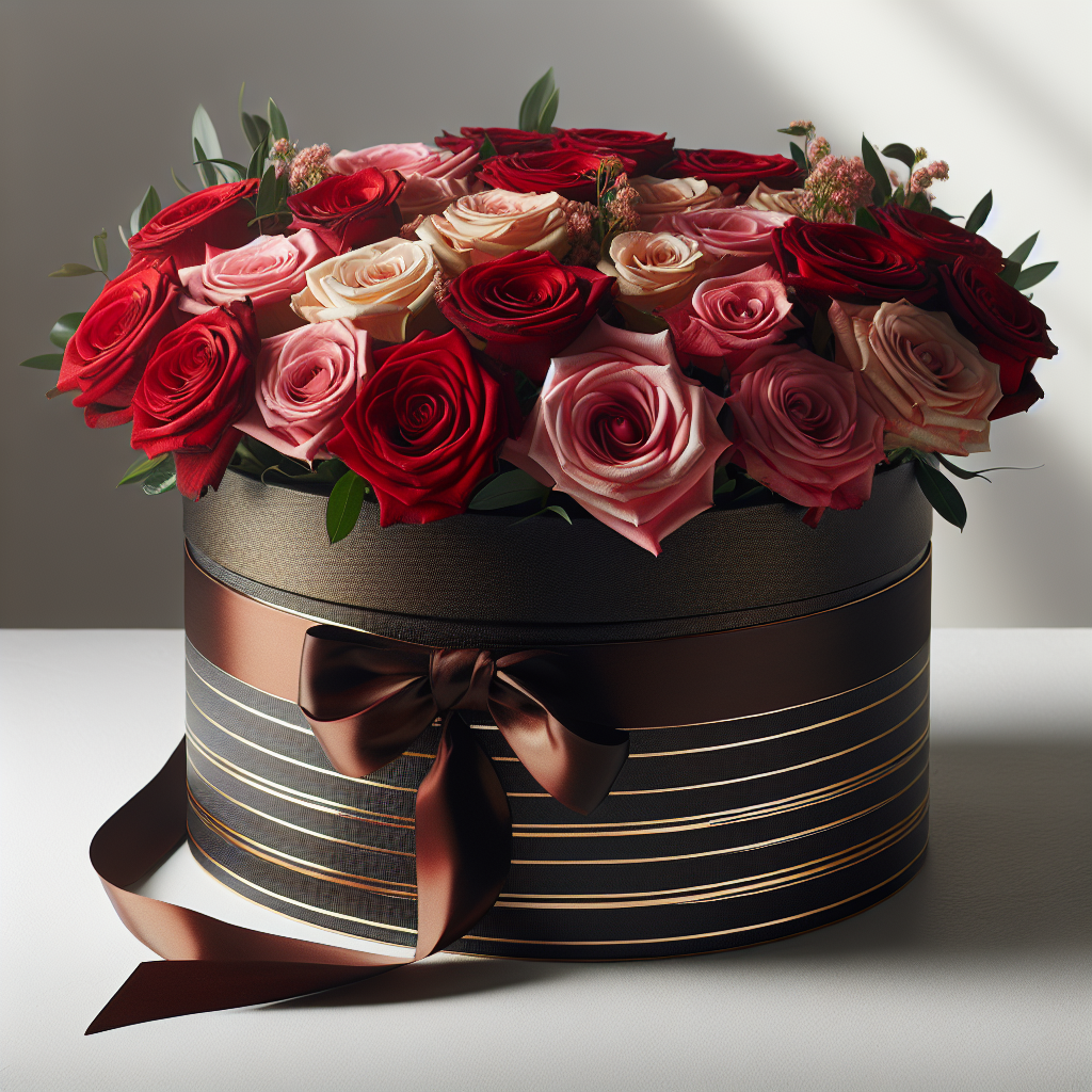 Żywe róże w dużym flowerboxie serce + słodycze